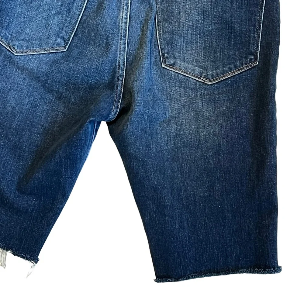 Frame Women’s Sz 27 High Rise Shorts Bermuda Jorts Medium Wash Denim Frayed Hem